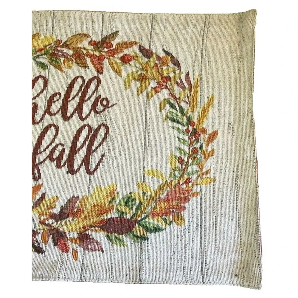 Hello Fall Placemats Tapestry Thanksgiving Pumpkin Floral Wreath 13x18 Set of 4